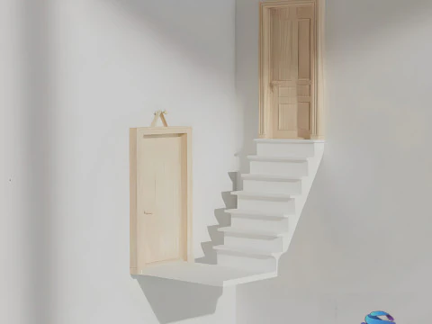 계단과 문이 있는 코너 선반 3D 프린트 모델