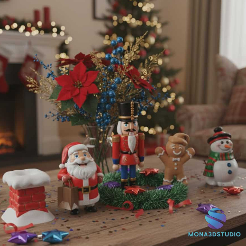 Set of 5 Printable 3D Christmas Decoration Models 3D Print Model .c4d .max .obj .3ds .fbx .stl .blend