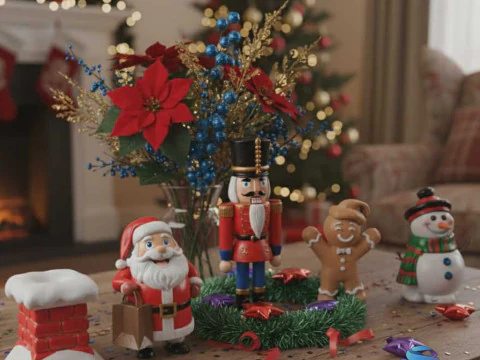 印刷可能な3Dクリスマスデコレーションモデル5個セット 3Dプリントモデル