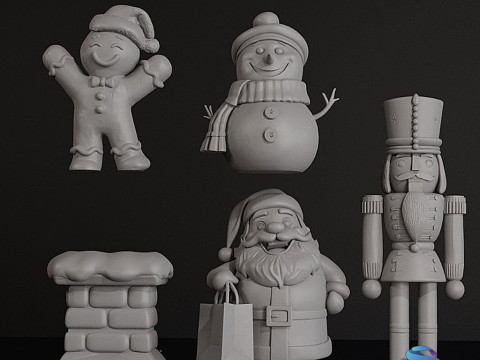 Set of 5 Printable 3D Christmas Decoration Models 3D Print Model