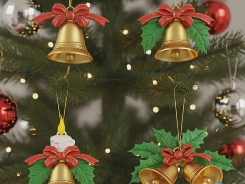 Weihnachtsornament-Set, druckbare Glockenkerze f&uuml;r den Weihnachtsbaum 3D Druckmodell