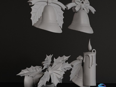 Christmas Ornament Set Printable Bells Candle for X-mas Tree 3D Print Model