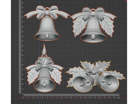 Christmas Ornament Set Printable Bells Candle for X-mas Tree 3D Print Model