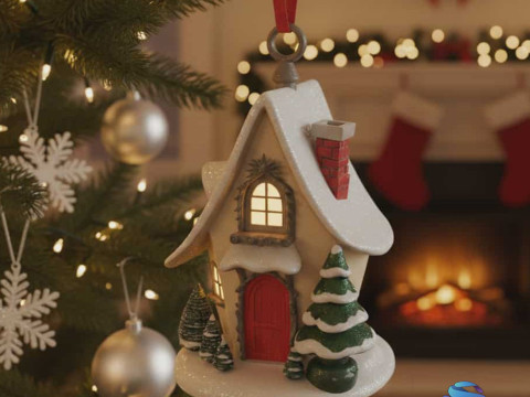 マジック クリスマス コテージ 3D 印刷可能 オーナメント - 12cm 3Dプリントモデル