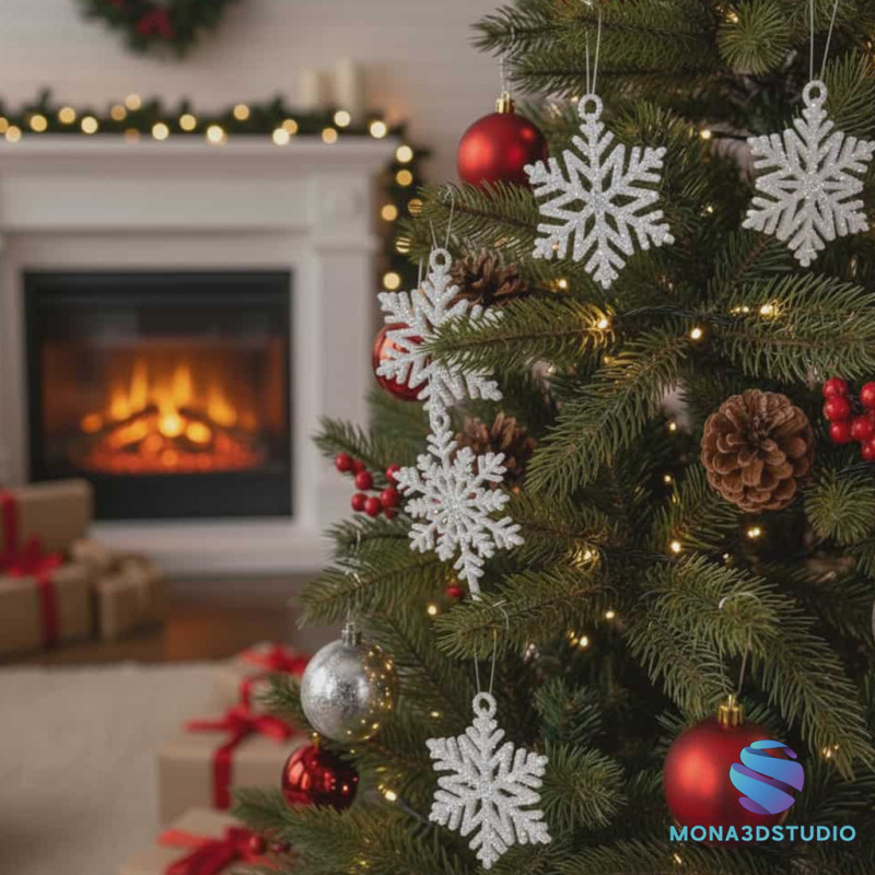 7 decorações para árvores de Natal com flocos de neve para impressão Modelo de Impressão 3D .c4d .max .obj .3ds .fbx .stl .blend 