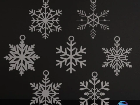 7 Printable Snowflakes Christmas Tree Decorations 3D Print Model