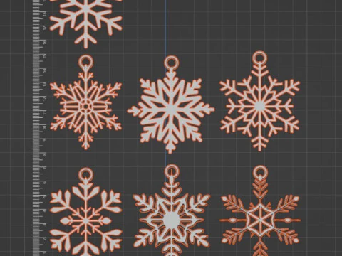7 Printable Snowflakes Christmas Tree Decorations 3D Print Model