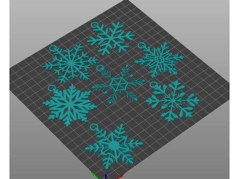 7 Printable Snowflakes Christmas Tree Decorations 3D Print Model
