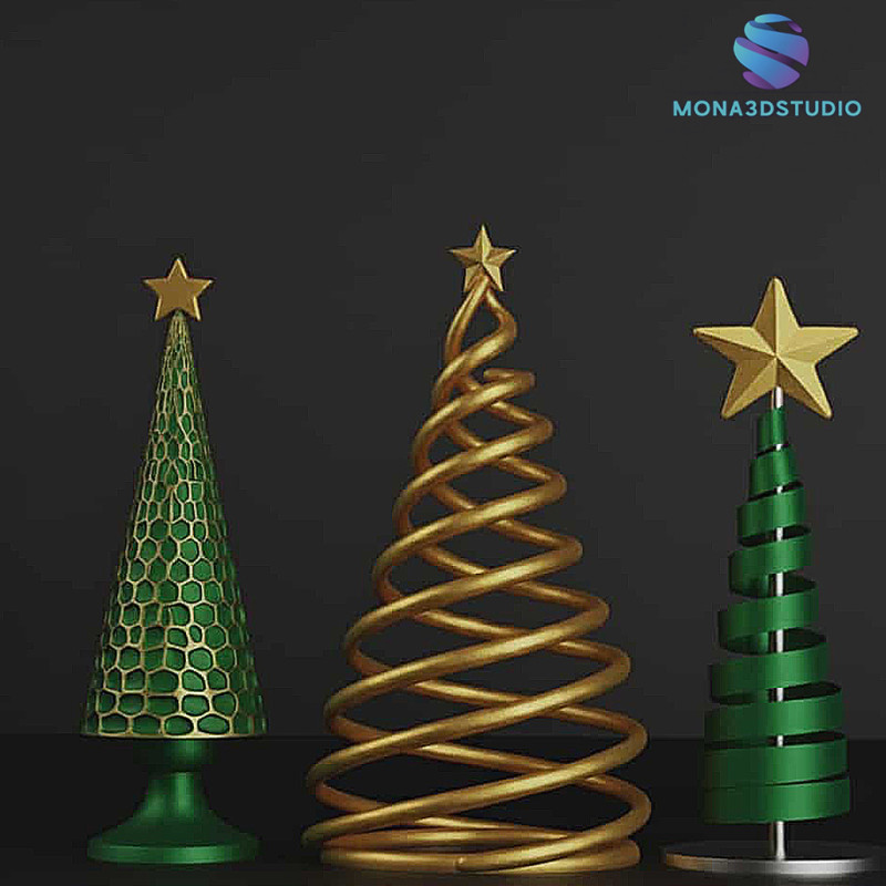 Modern Noel Ağaçları Seti 3D Baskı Modeli .c4d .max .obj .3ds .fbx .stl .blend 