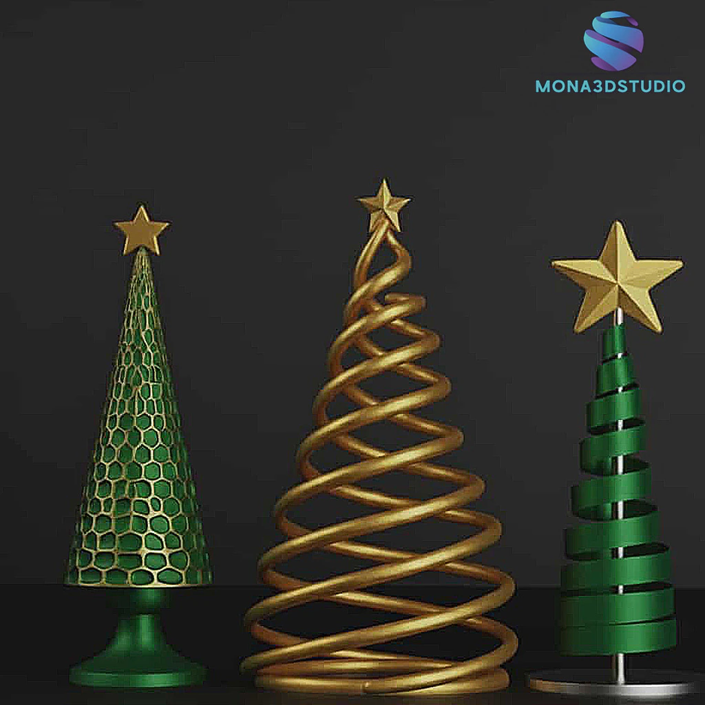 Modern Christmas Trees Set 3D Print Model .c4d .max .obj .3ds .fbx .stl .blend 