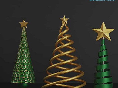 Modern Christmas Trees Set 3D Print Model