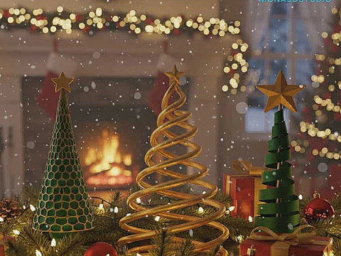 Modern Christmas Trees Set 3D Print Model