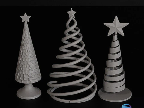 Modern Christmas Trees Set 3D Print Model