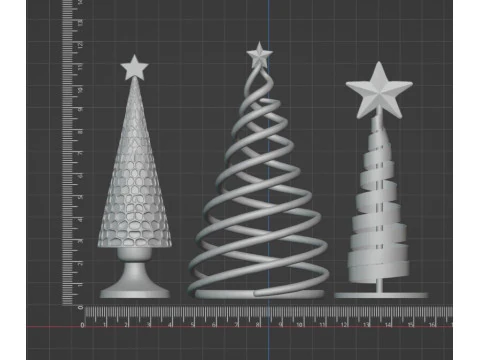 Modern Christmas Trees Set 3D Print Model