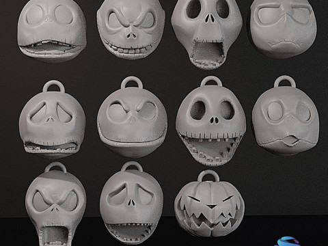 ジャック・スケリントン 3D プリントモデルセット - 球形のクリスマスツリーオーナメント 11 個 3Dプリントモデル