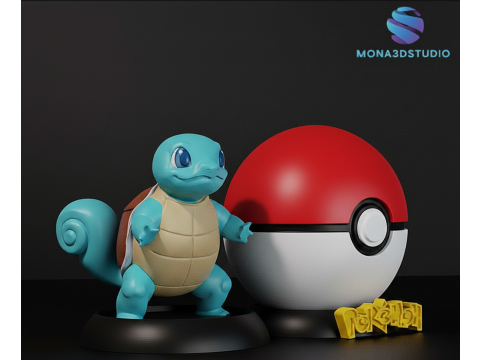 ゼニガメ モンスターボール ディスプレイ スタンド 3D プリント モデル STL 3Dプリントモデル