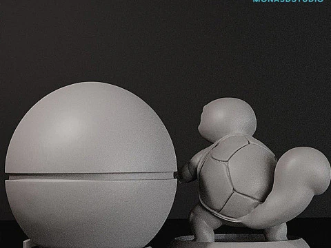 Squirtle Pokeball Display Stand 3D Print Model STL 3D Print Model