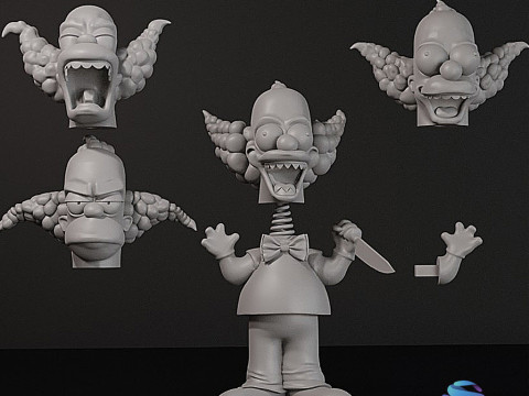 クラスティ ザ ピエロ ボブルヘッド人形 - ハロウィン エディション 3D プリント セット 交換可能なヘッド付き スプリン 3Dプリントモデル