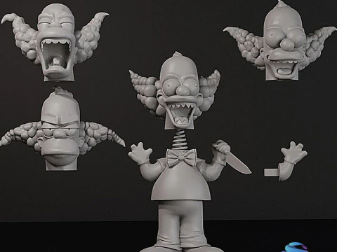 Krusty the Clown Bobblehead Doll - Halloween Edition 3D Print Set with Interchangeable Heads Sprin 3D Print Model