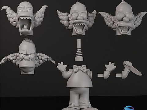 クラスティ ザ ピエロ ボブルヘッド人形 - ハロウィン エディション 3D プリント セット 交換可能なヘッド付き スプリン 3Dプリントモデル