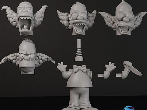 Krusty the Clown Bobblehead Doll - Halloween Edition 3D Print Set with Interchangeable Heads Sprin 3D Print Model