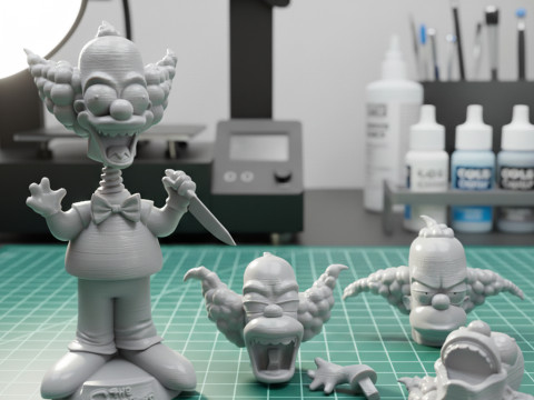 クラスティ ザ ピエロ ボブルヘッド人形 - ハロウィン エディション 3D プリント セット 交換可能なヘッド付き スプリン 3Dプリントモデル