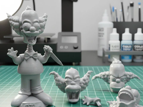Krusty the Clown Bobblehead Doll - Halloween Edition 3D Print Set with Interchangeable Heads Sprin 3D Print Model