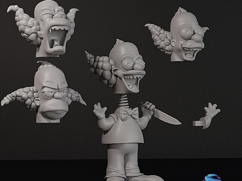 クラスティ ザ ピエロ ボブルヘッド人形 - ハロウィン エディション 3D プリント セット 交換可能なヘッド付き スプリン 3Dプリントモデル