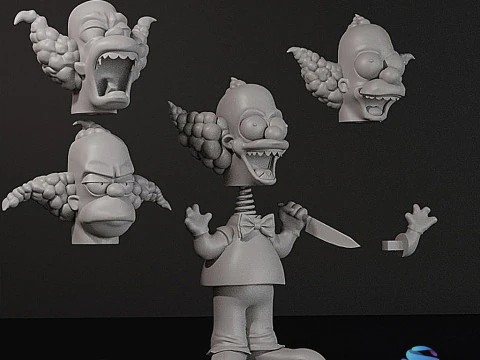 Krusty the Clown Bobblehead Doll - Halloween Edition 3D Print Set with Interchangeable Heads Sprin 3D Print Model