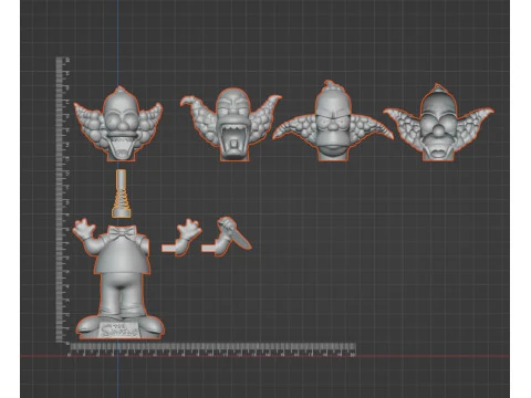 Krusty the Clown Bobblehead Doll - Halloween Edition 3D Print Set with Interchangeable Heads Sprin 3D Print Model