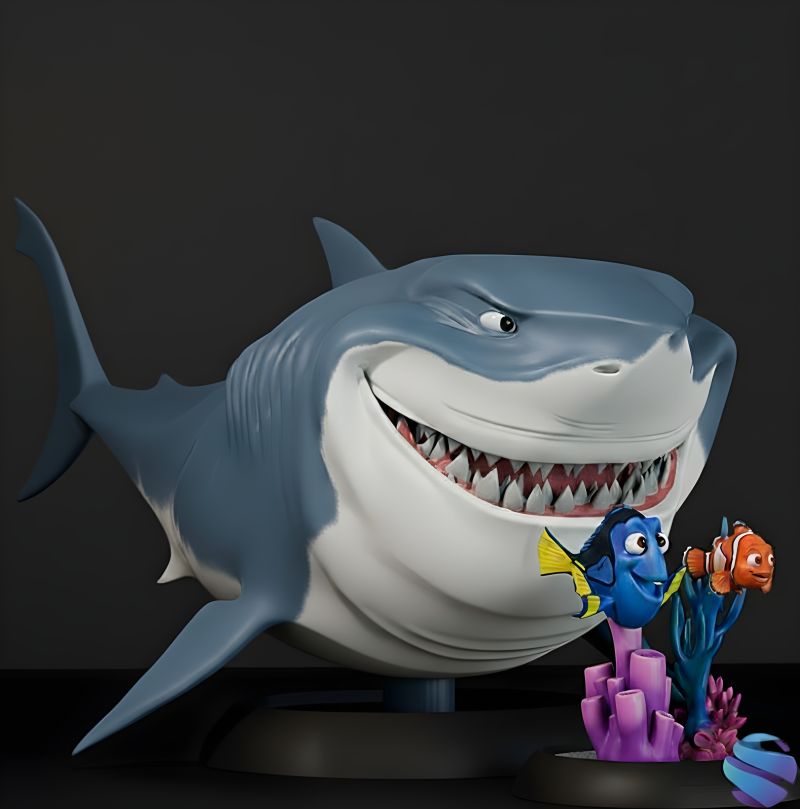 Ikan adalah Teman Bukan Makanan - Pra-Dukungan Bruce Marlin dan Dory Diorama STL Model Cetak 3D .c4d .max .obj .3ds .fbx .stl .blend 