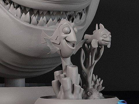 Ikan adalah Teman Bukan Makanan - Pra-Dukungan Bruce Marlin dan Dory Diorama STL Model Cetak 3D