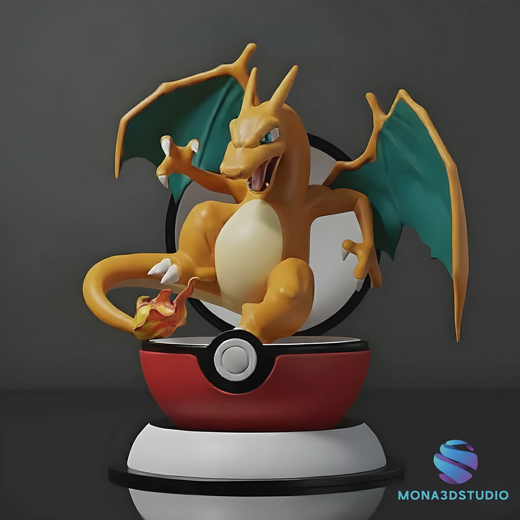 Charizard Bursting from Pok Ball - Pre-supported 3D Print Model .c4d .max .obj .3ds .fbx .stl .blend 