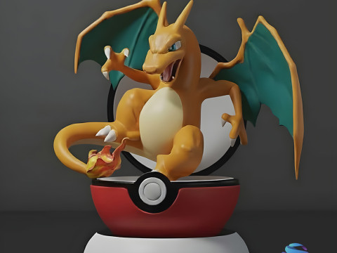 Charizard Bursting from Pok Ball - Pre-supported 3D Print Model
