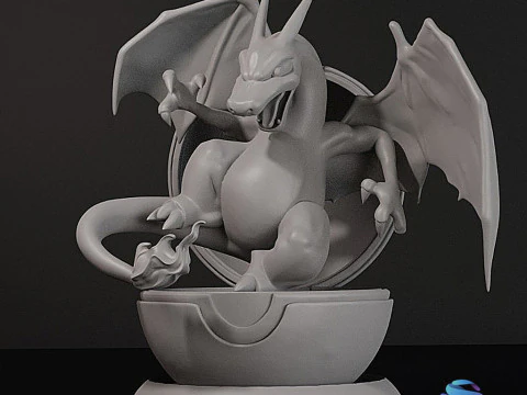 Charizard Bursting from Pok Ball - Pre-supported 3D Print Model