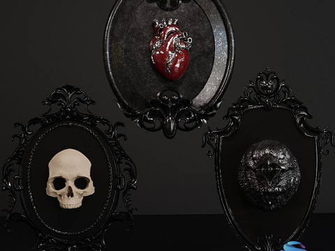 ゴシック ウォールフレームセット スカル ハート レイヴン 20cm STL 3Dプリントモデル