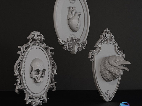 ゴシック ウォールフレームセット スカル ハート レイヴン 20cm STL 3Dプリントモデル