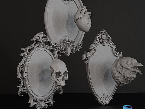 ゴシック ウォールフレームセット スカル ハート レイヴン 20cm STL 3Dプリントモデル