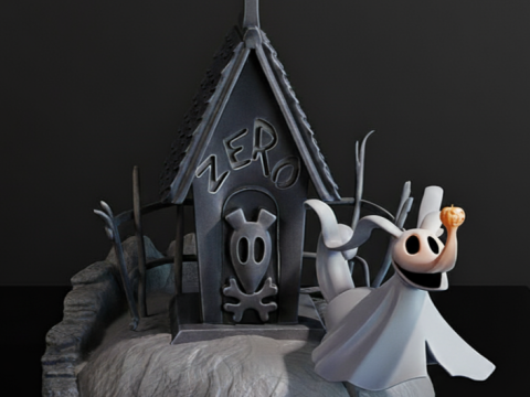 제로 개집 크리스마스 악몽 3D 인쇄 가능 모델 3개 부품(베이스 인서트 핀 포함) 3D 프린트 모델