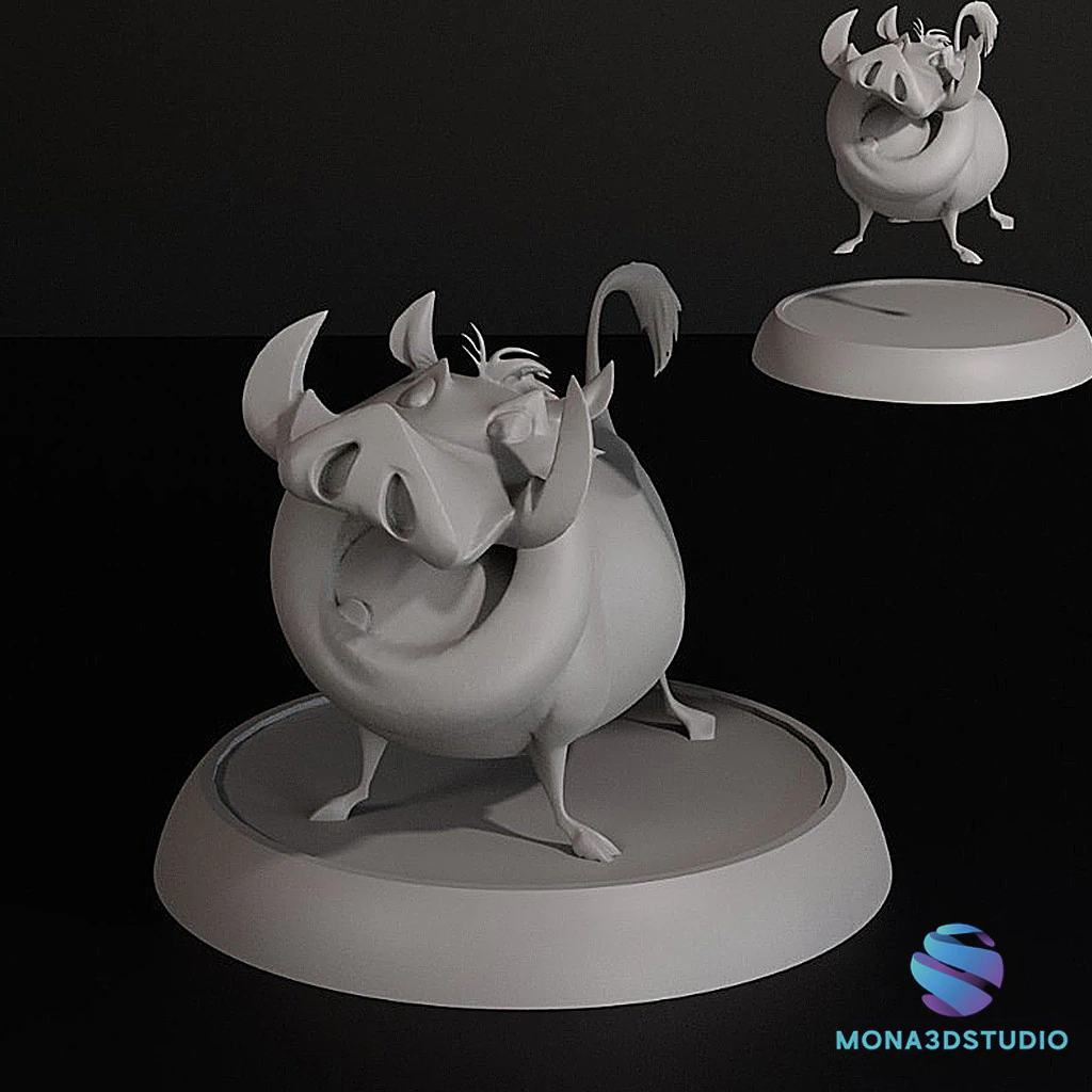 Pumbaa The Lion King Inspired 3D Printable Figure with Base Pre-Supported STL 3D Print Model .c4d .max .obj .3ds .fbx .stl .blend