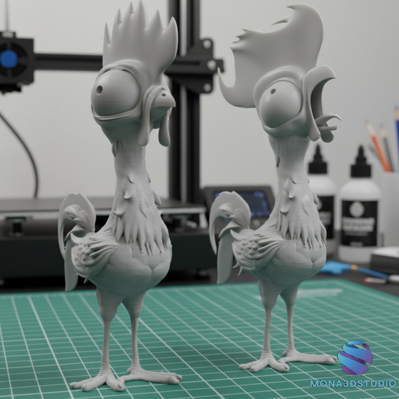 Hei Hei Chicken Две версии нормального пения с предварительной поддержкой 3D Принт Модель .c4d .max .obj .3ds .fbx .stl .blend 