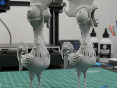 Hei Hei Chicken Due versioni di canto normale pre-supportato Modello di stampa 3D