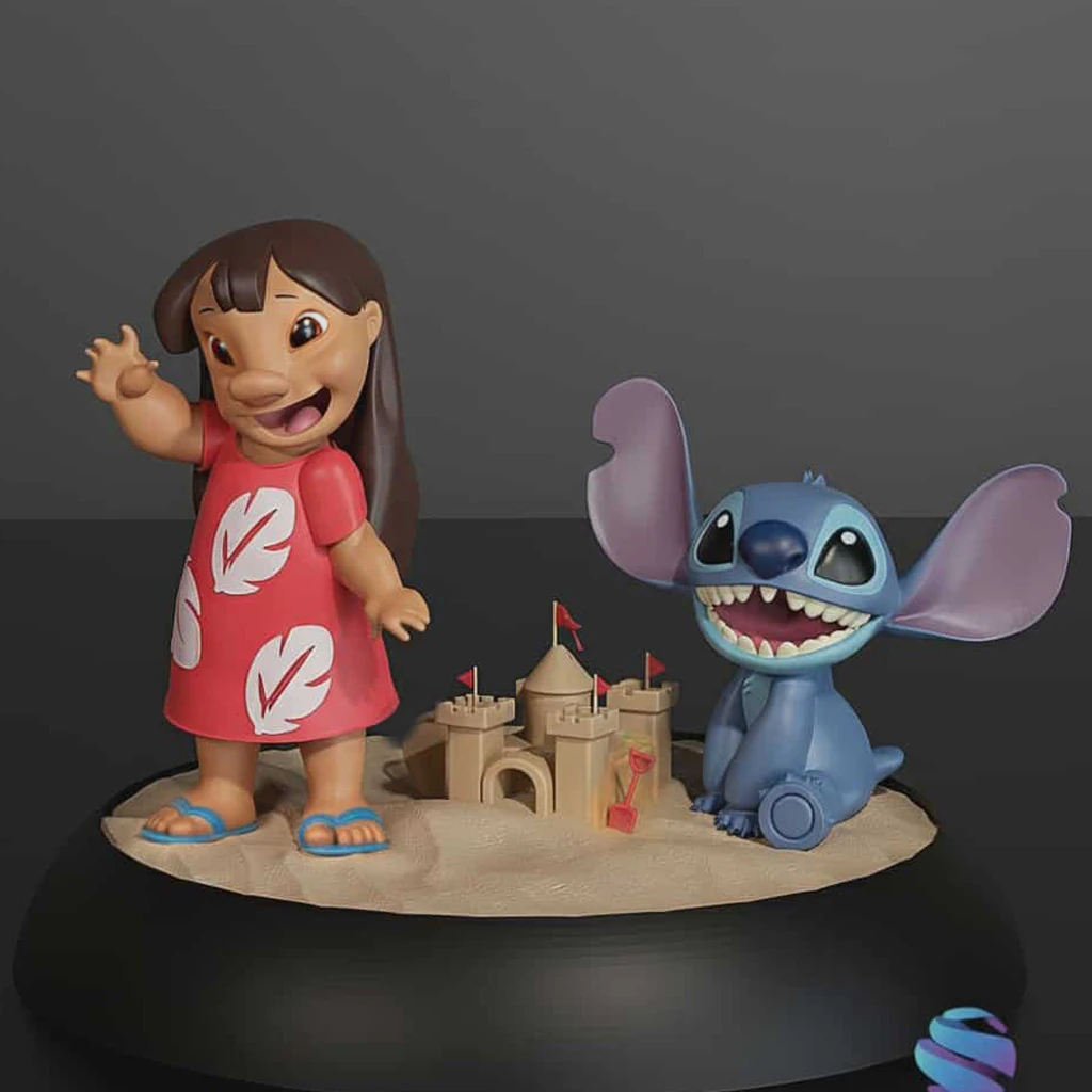 Lilo Stitch Beach Diorama STL 3D Printable Disney Fan Art 3D Print Model .c4d .max .obj .3ds .fbx .stl .blend 