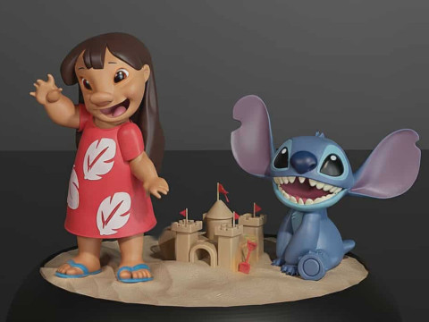 Lilo Stitch Beach Diorama STL 3D stampabile Disney Fan Art Modello di stampa 3D