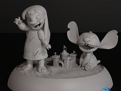 Lilo Stitch Beach Diorama STL 3D para impressão Disney Fan Art Modelo de Impressão 3D