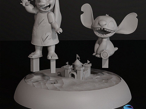 Lilo Stitch Beach Diorama STL 3D para impressão Disney Fan Art Modelo de Impressão 3D