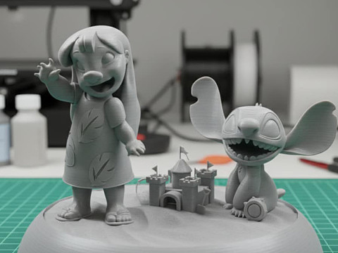 Lilo Stitch Beach Diorama STL 3D para impressão Disney Fan Art Modelo de Impressão 3D