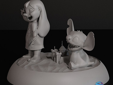 Lilo Stitch Beach Diorama STL 3D para impressão Disney Fan Art Modelo de Impressão 3D