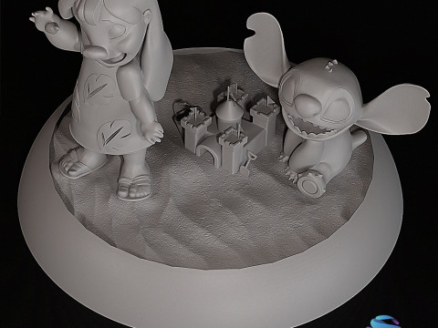Lilo Stitch Beach Diorama STL 3D para impressão Disney Fan Art Modelo de Impressão 3D