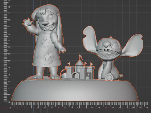 Lilo Stitch Beach Diorama STL 3D para impressão Disney Fan Art Modelo de Impressão 3D